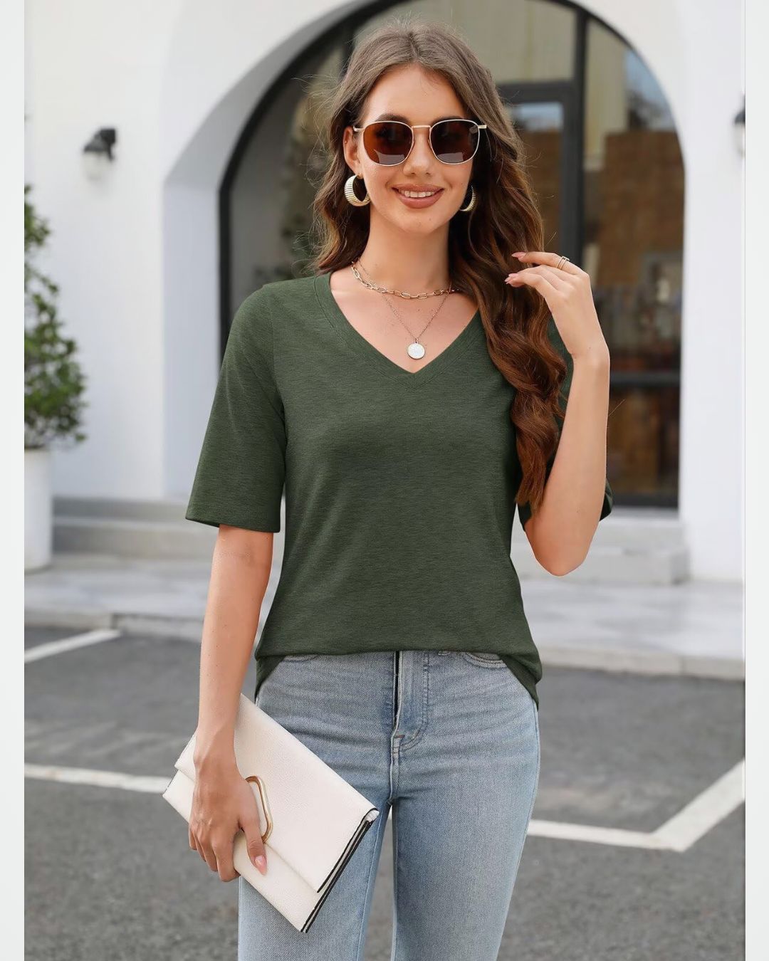 WOMEN PLAIN V NECK T- SHIRTS - REGULAR WEAR - Image 5